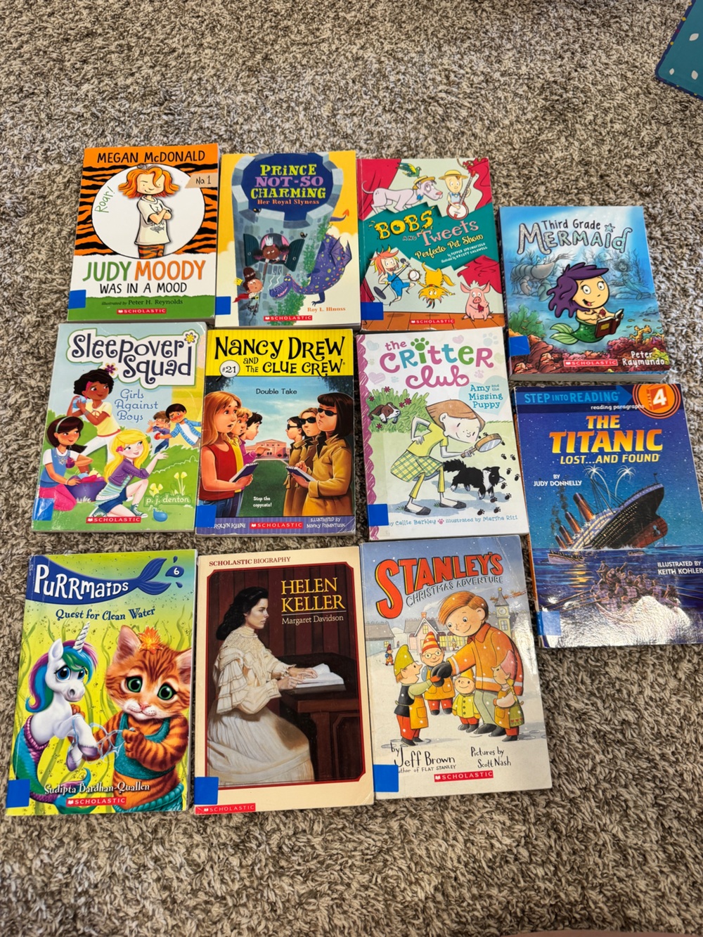 Scholastic Kids Chapter Book Lot with Bright Blue, Green, Yellow, Purple Covers